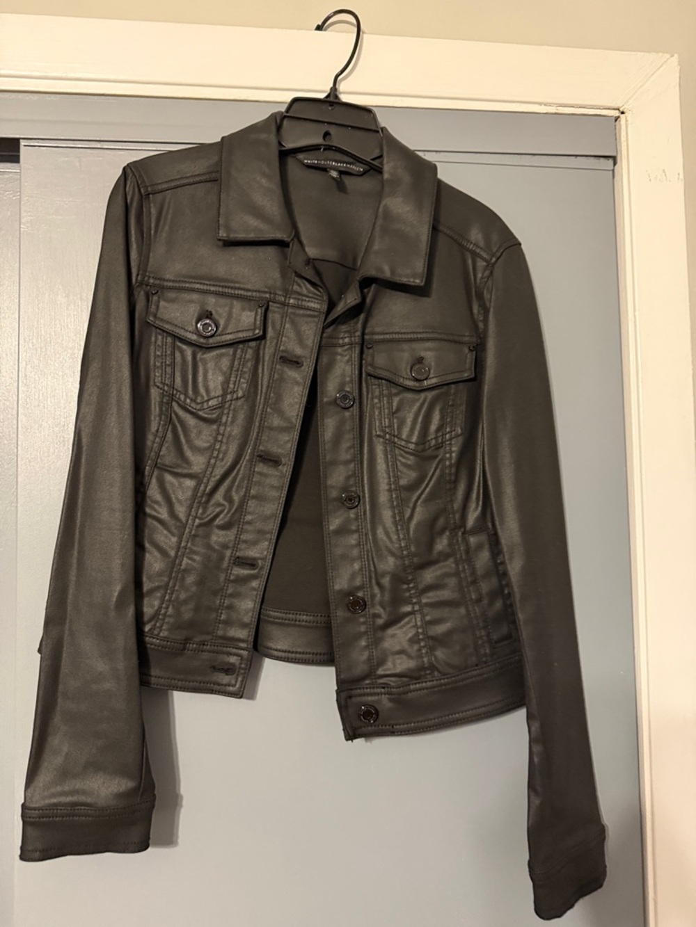 White House Black Market Black Faux Leather Button-Front Jacket
